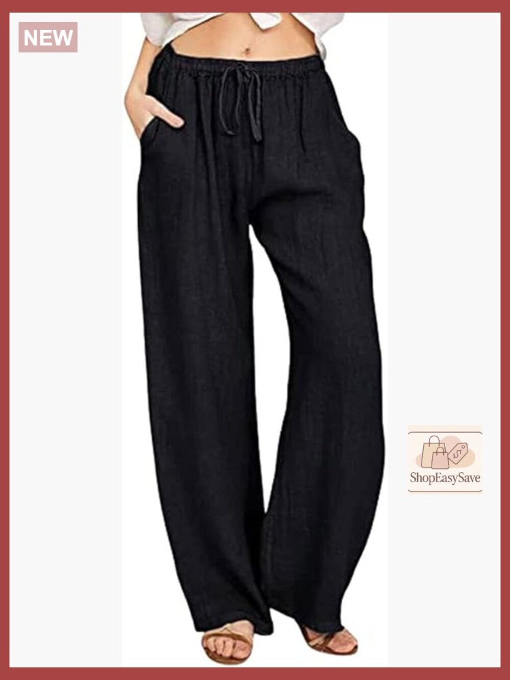 Linen Palazzo Pants Loose Wide Leg Summer Beach Drawstring Elastic Waist - Picture 1 of 2
